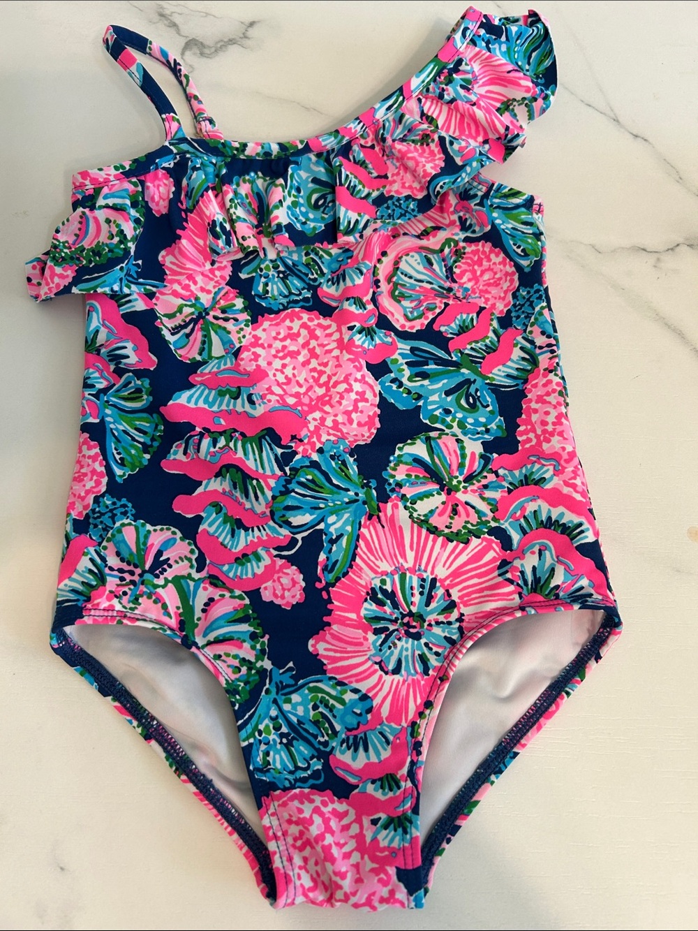 Lilly Pulitzer Zita Swimsuit  "Oyster Bay Navy Shroom with a View” Size 2 🩷EUC